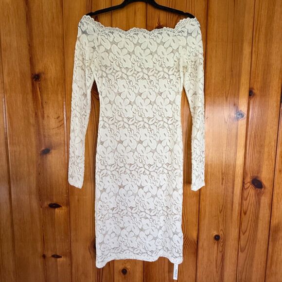 White Floral Fitted Bodycon Dress | Midi Lace - Picture 1 of 7